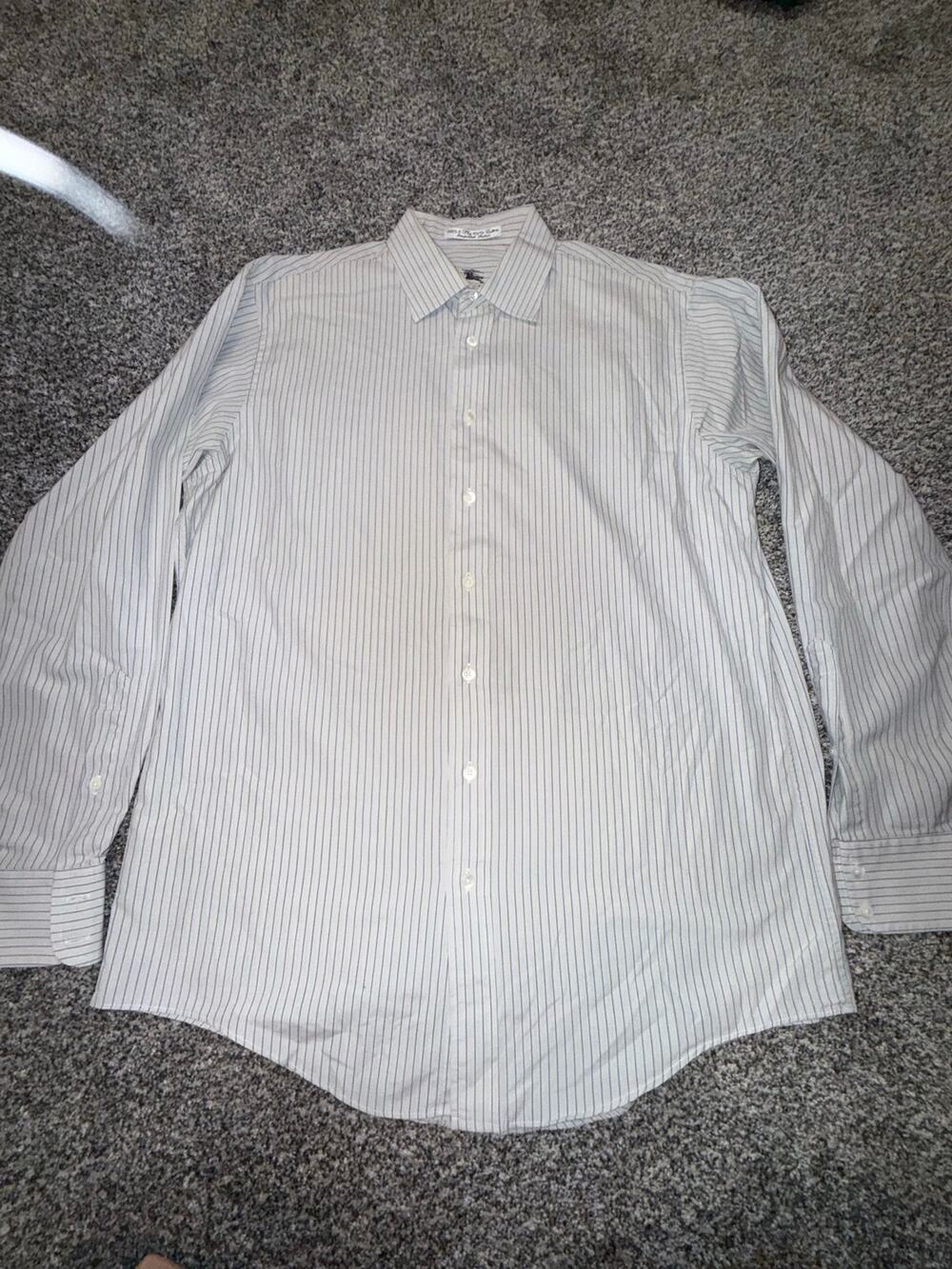 Vintage 90s Burberry Men’s 16.5 35/36 Striped Cotton Dress Shirt Made USA